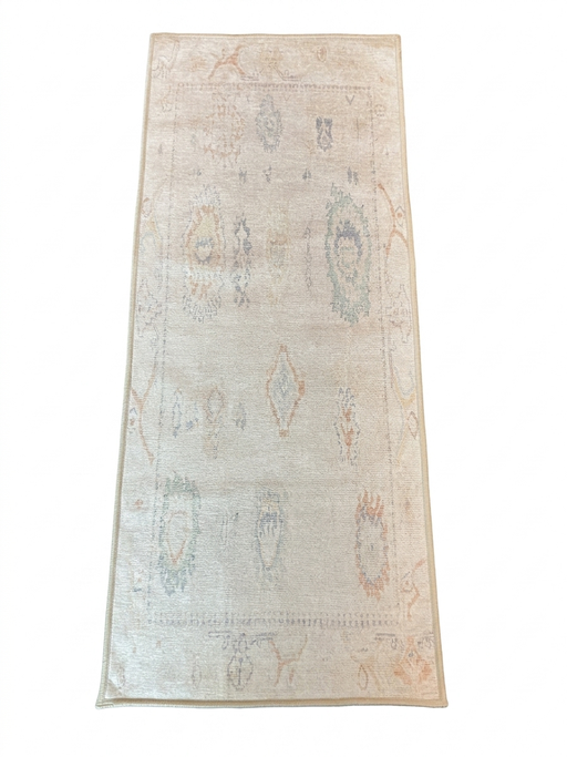 2' x 5' Runner Ivory & Multicolor Distressed Tribal Modern Washable Area Rug displayed on a plain background.