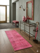 2' x 5' Runner Pink Distressed Modern Contemporary Area Rug styled in an entryway hallway with console table and pink accents.