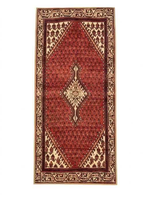 2' x 5' Runner Red & Ivory Tribal Geometric Medallion Traditional Washable Area Rug isolated on a white background.