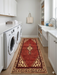 2' x 5' Runner Red & Ivory Tribal Geometric Medallion Traditional Washable Area Rug styled in a laundry room with washer and dryer.