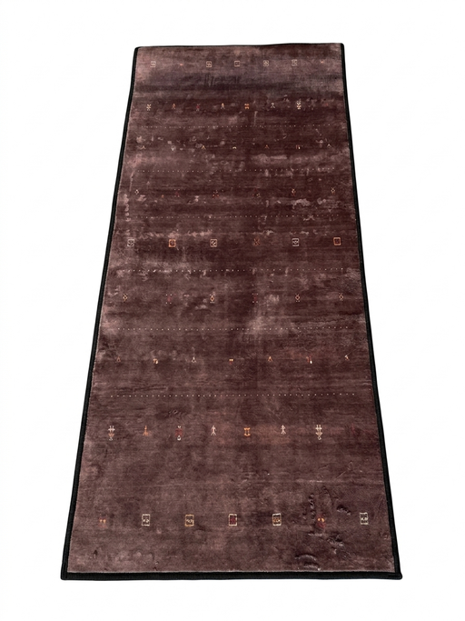 2' x 5' rectangular brown & rust geometric minimalist modern area rug isolated on a white background.