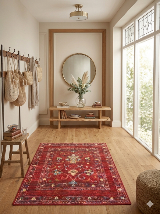 3' x 5' Rectangular Red Multicolor Floral Traditional Area Rug