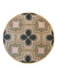 3' Round Pink Green Geometric Bohemian Washable Area Rug displayed on a white background, highlighting its circular geometric pattern with soft pink, green, beige, and charcoal tones.