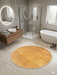 3' Round Yellow Gold Solid Minimalist Modern Area Rug styled in a contemporary bathroom with freestanding tub and glass shower.