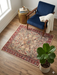 3' x 3' Square Ivory & Red Floral Medallion Traditional Area Rug styled in a cozy corner with an accent chair and side table.
