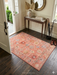 3' x 5' Rectangular Coral & Multicolor Floral Medallion Vintage Traditional Area Rug styled in a bright entryway.