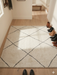 3' x 5' Rectangular Ivory & Charcoal Geometric Modern Area Rug styled in an entryway with light wood flooring and neutral decor.