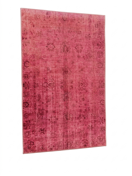 3' x 5' Rectangular Rose Pink & Burgundy Distressed Vintage Area Rug isolated on a white background.