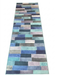 3' x 8' Runner Blue Mint Geometric Modern Washable Area Rug displayed on a white background, featuring a contemporary geometric block pattern in shades of blue, mint, gray, and soft lavender.