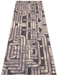 3' x 8' Runner Gray & Taupe Geometric Abstract Modern Washable Area Rug displayed on a white background, featuring an intricate geometric abstract pattern in gray, taupe, ivory, and charcoal tones.