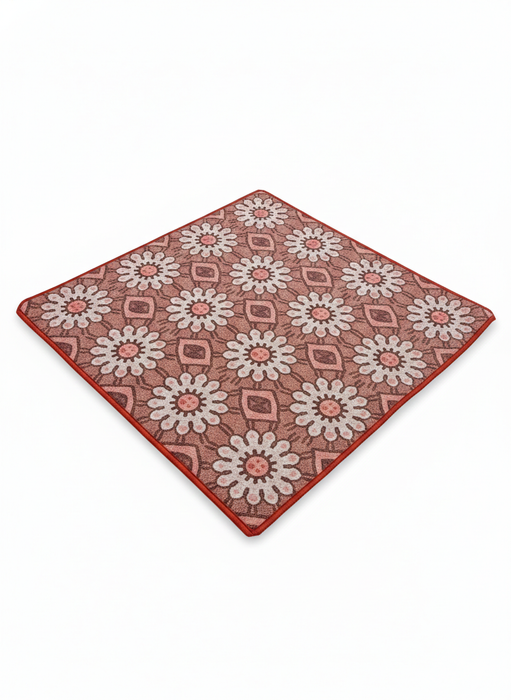 3x3 Square Dusty Rose Ivory / Cream Washable Area Rug with Floral Geometric Vintage Pattern