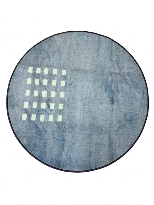 4' Round Blue & Ivory Geometric Minimalist Modern Area Rug isolated on a white background
