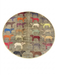 4' Round Gray Multi Color Animal Farm Rustic Novelty Area Rug styled in an entryway with light wood flooring and neutral decor.
