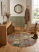 4' Round Gray Multi Color Animal Farm Rustic Novelty Area Rug styled in an entryway with coat rack and woven basket accents.