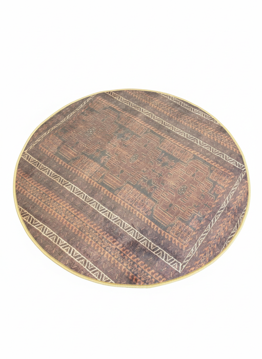 4' Round Rust & Beige Area Rug with Geometric Traditional Pattern