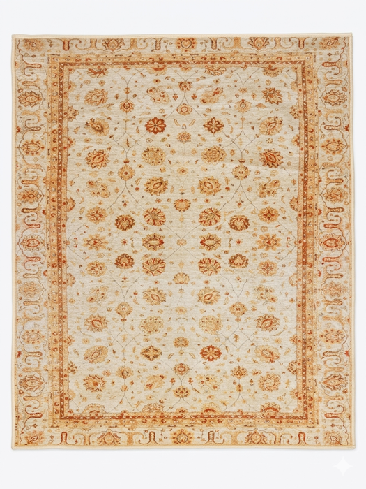4' x 4' Square Ivory & Gold Floral Traditional Oriental Washable Area Rug isolated on a white background.