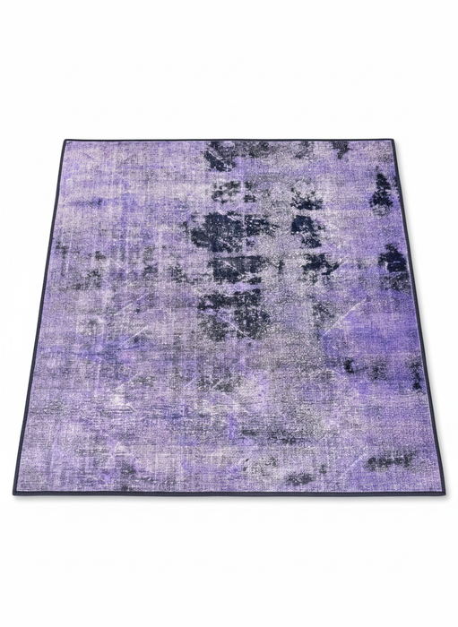 4' x 4' Square Purple Charcoal Area Rug in Abstract Distressed Modern Pattern.