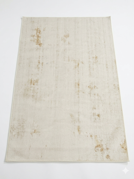 4' x 6' Rectangular Ivory & Gold Distressed Abstract Modern Washable Area Rug displayed on a plain background.