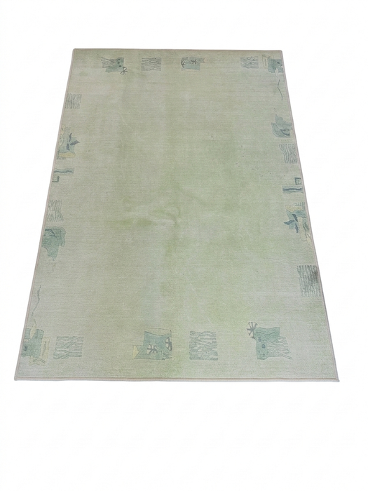 4' x 6' Rectangular Mint Green & Blue Gray Abstract Modern Area Rug shown in a flat product design view.