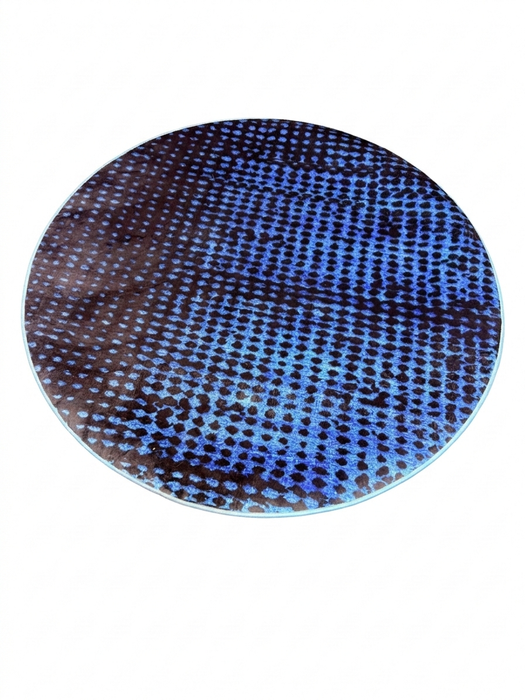 5' Round Blue & Light Blue Abstract Modern Area Rug shown in a top-down product design view on a white background.