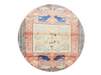 5' Round Peach & Blue Animal Motif Traditional Area Rug isolated on a white background.