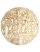 5' round beige & ivory marble abstract modern area rug isolated on a white background.