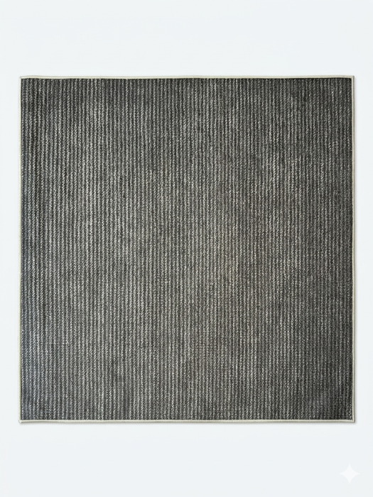 5' x 5' Square Gray & Light Gray Striped Modern Minimalist Washable Area Rug isolated on a white background.