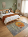 5' x 7' Rectangular Gray Orange Sunflower Floral Rustic Farmhouse Area Rug styled in a bedroom.