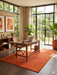 5' x 7' Rectangular Orange Rust Solid Minimalist Modern Area Rug styled in a home office with natural light and indoor plants.