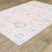 5' x 7' Rectangular Pink Multicolor Floral Traditional Washable Area Rug shown at an angled close-up view, emphasizing its traditional floral border and soft watercolor-inspired design.