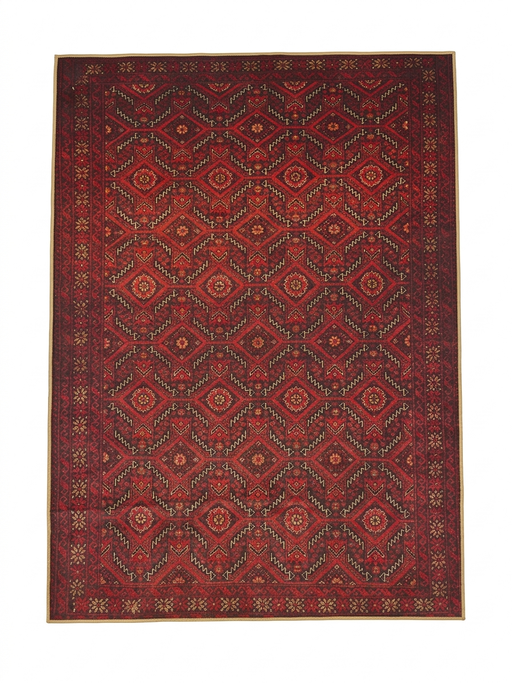 5' x 7' Rectangular Red & Black Geometric Tribal Washable Area Rug isolated on a white background.