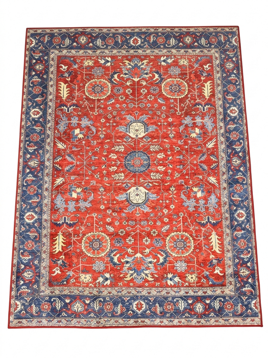 5' x 7' Rectangular Red & Blue Floral Traditional Area Rug shown in a flat product design view.