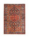 5' x 7' Rectangular Red & Blue Tribal Geometric Medallion Traditional Area Rug isolated on a white background.