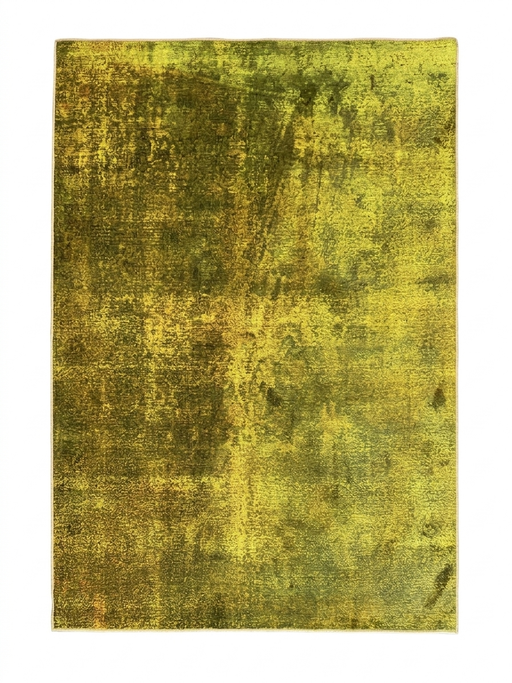 5' x 7' rectangular yellow & green distressed abstract modern area rug isolated on a white background.
