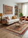 5' x 8' Rectangular Beige Multicolor Striped Floral Traditional Area Rug showcased in a welcoming living room with neutral seating and colorful traditional accents.