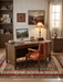 5' x 8' Rectangular Beige Multicolor Striped Floral Traditional Area Rug styled in a classic home office with rich wood furnishings and earthy décor.