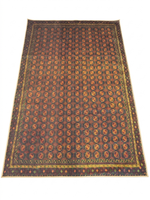 5' x 8' Rectangular Brown & Rust Repeating Medallion Traditional Washable Area Rug displayed on a plain background.