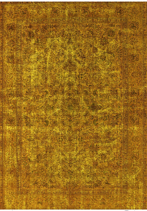 5' x 8' Rectangular Gold & Mustard Distressed Floral Traditional Washable Area Rug isolated on a white background.