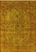 5' x 8' Rectangular Gold & Mustard Distressed Floral Traditional Washable Area Rug isolated on a white background.