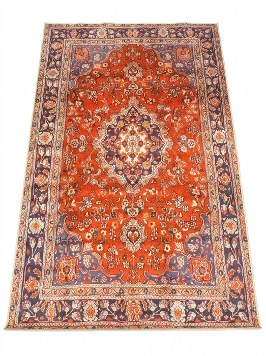 5' x 8' Rectangular Red & Blue Floral Medallion Traditional Persian Washable Area Rug displayed on a clean studio background highlighting the intricate medallion pattern.