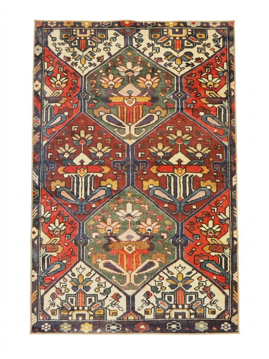 5' x 8' Rectangular Red Multi Color Geometric Floral Tribal Vintage Area Rug isolated on a white background.