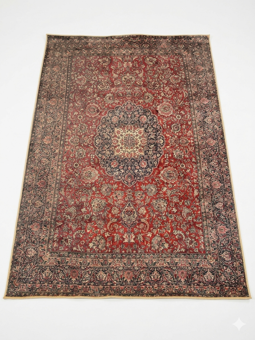 5' x 8' Rectangular Red & Navy Floral Medallion Traditional Area Rug displayed on a plain background.
