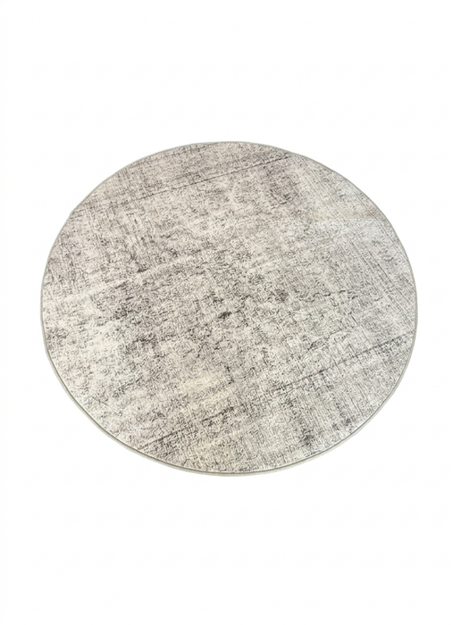 6' Round Beige & Gray Distressed Abstract Modern Area Rug isolated on a white background.