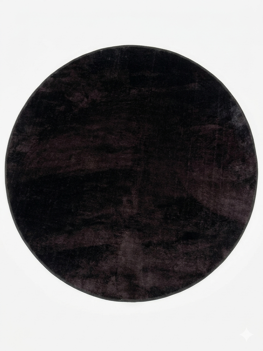 6' Round Black Plum Solid Contemporary Area Rug isolated on a white background.