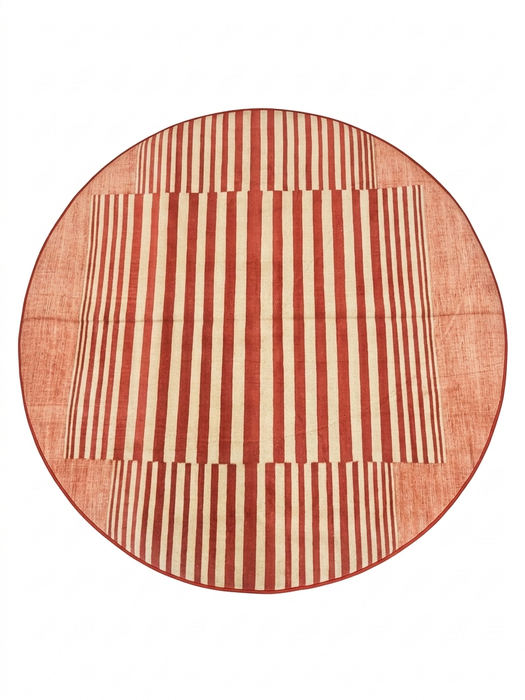 6' Round Red Ivory Striped Modern Contemporary Area Rug product view highlighting the bold red and ivory striped geometric pattern.
