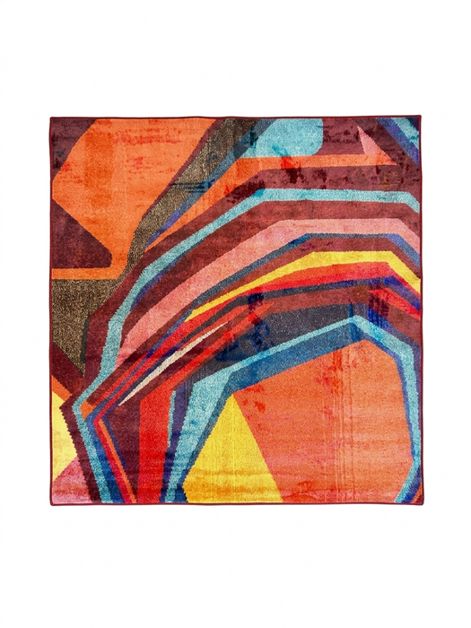 6' x 6' Square Multicolor Modern Abstract Geometric Area Rug isolated on a white background.
