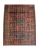 6' x 6' square red & charcoal tribal geometric southwestern area rug isolated on a white background.