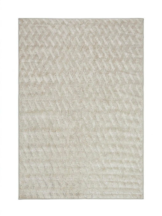 6' x 9' Rectangular Ivory Beige Geometric Textured Modern Washable Area Rug