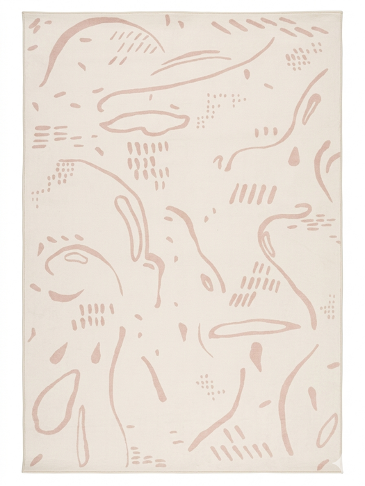 6' x 9' Rectangular Ivory & Blush Abstract Minimalist Modern Area Rug isolated on a white background.