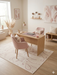 6' x 9' Rectangular Ivory & Blush Abstract Minimalist Modern Area Rug styled in a home office with a wooden desk and soft neutral decor.